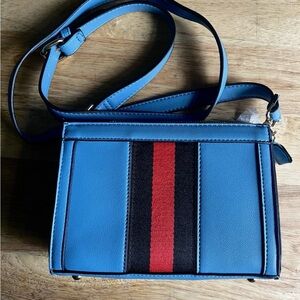 Isabelle Blue Crossbody Handbag Purse Red Black Stripe Adjustable Strap NWT